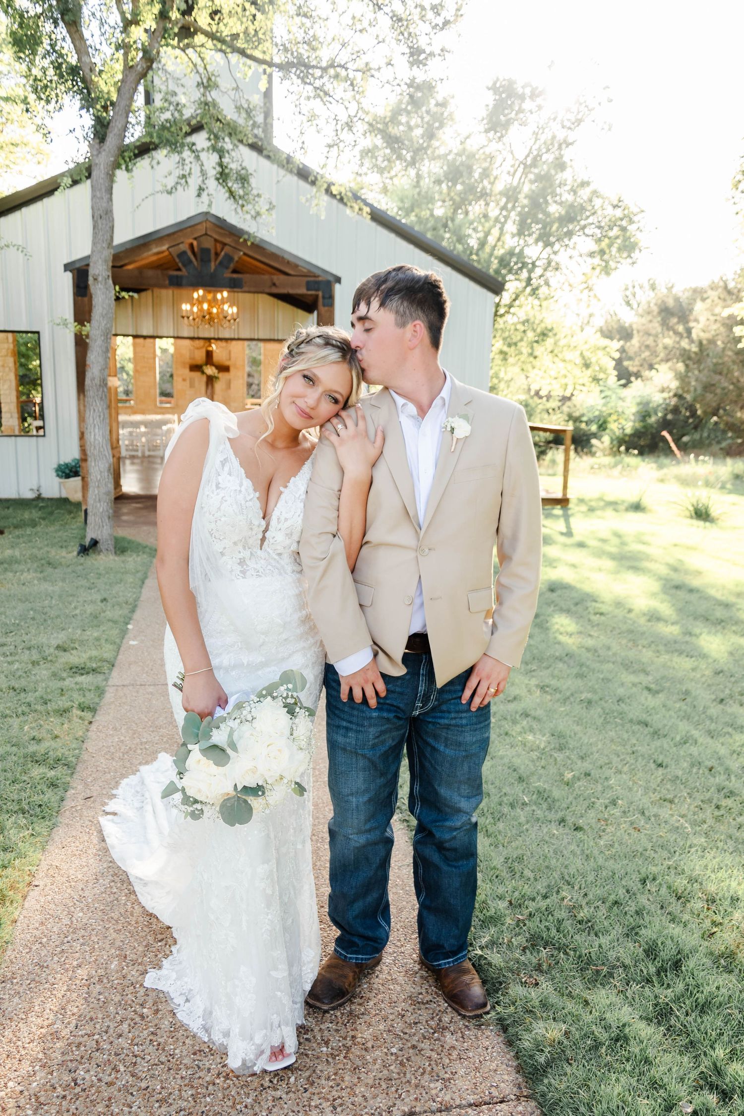 Couple standing at chapel in China Spring Texas Wedding