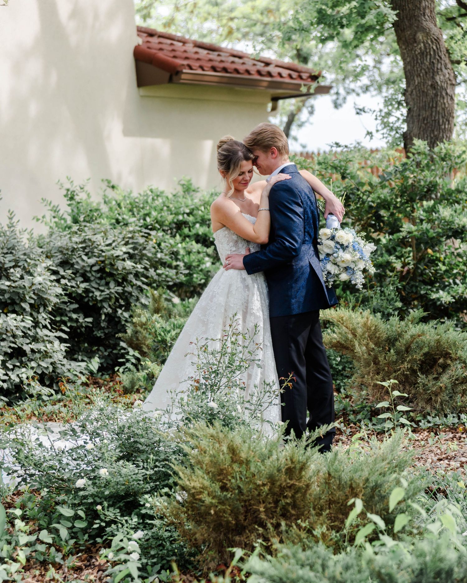 A romantic and intimate couple's portrait in the garden area