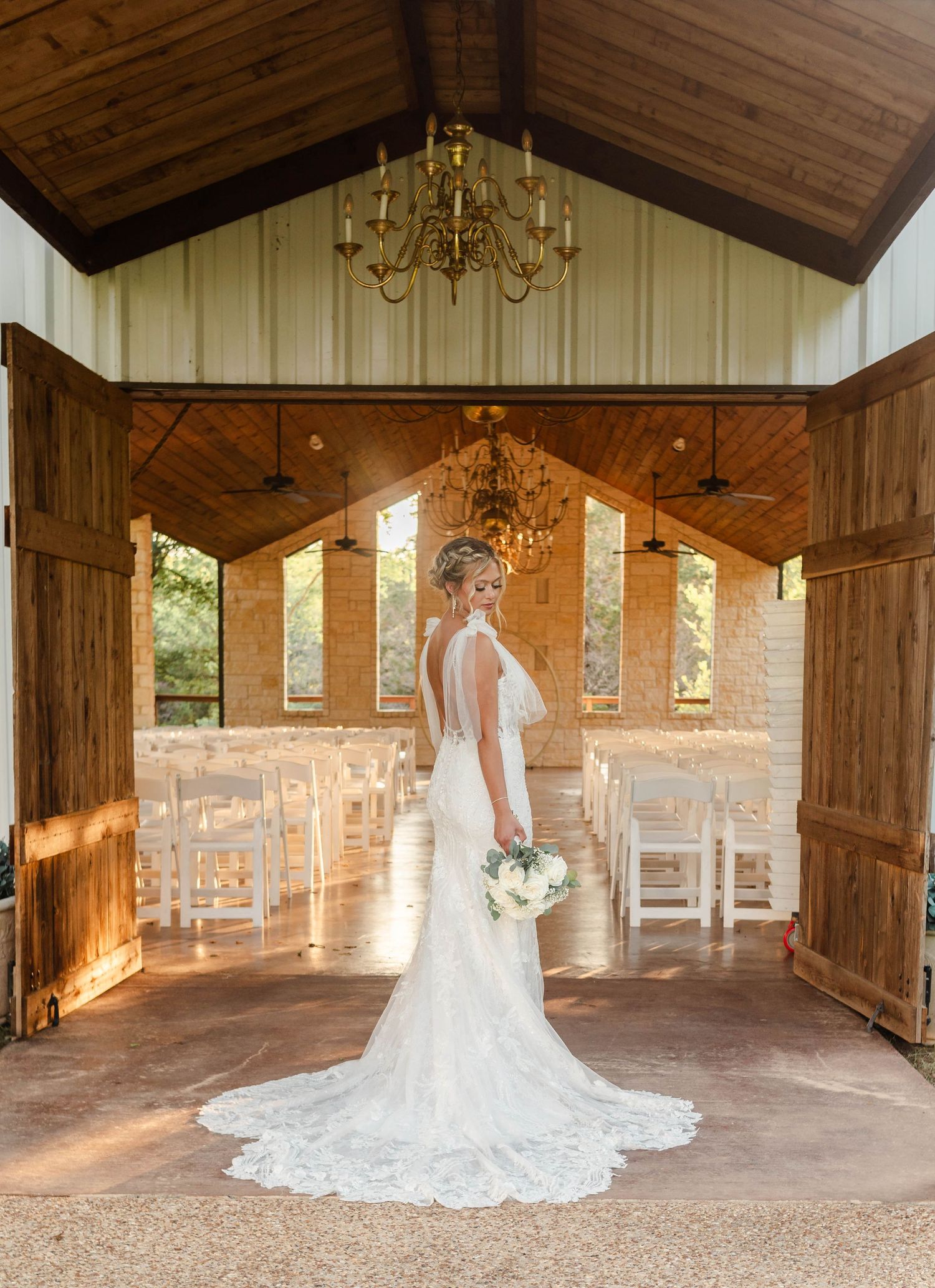 Bride at the chapel doors in Waco, Texas