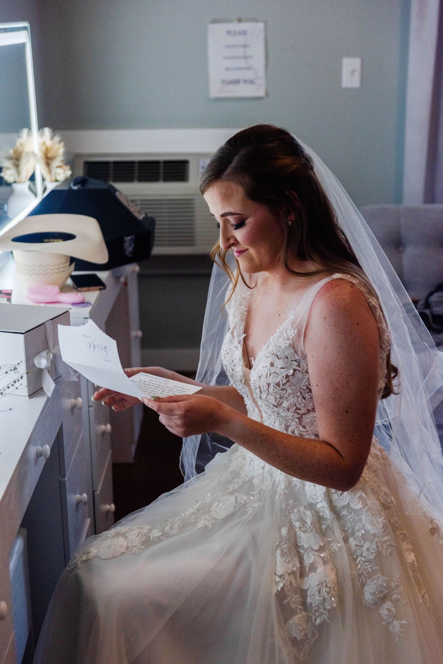 Bride reading a letter