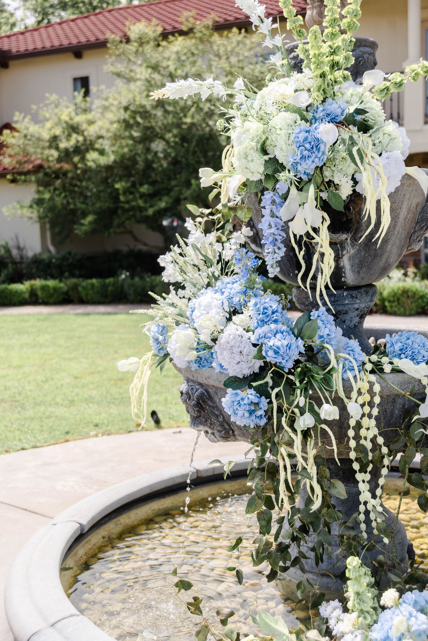 Close view of fountain florals