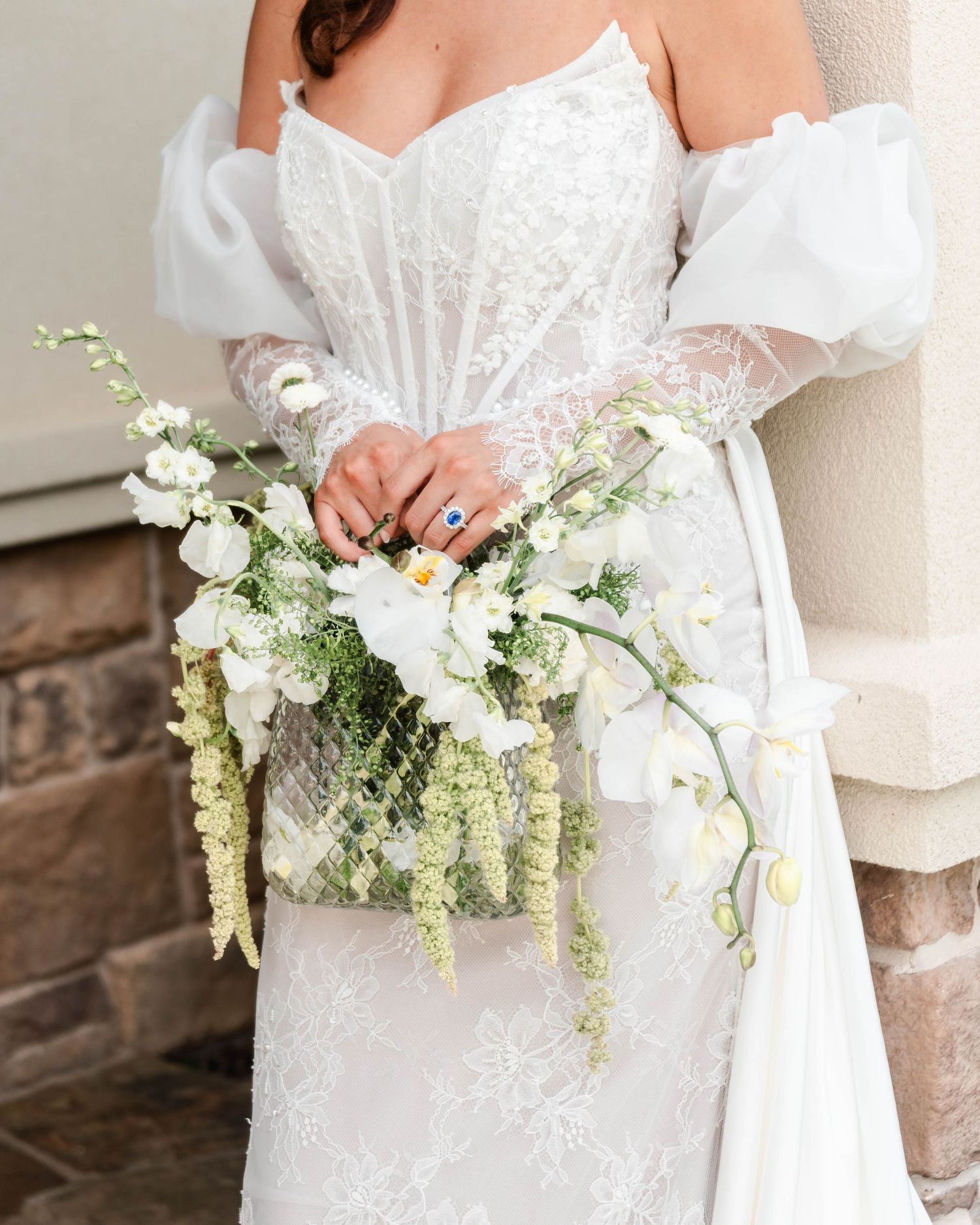 The brides bouquet specially done as a glass purse