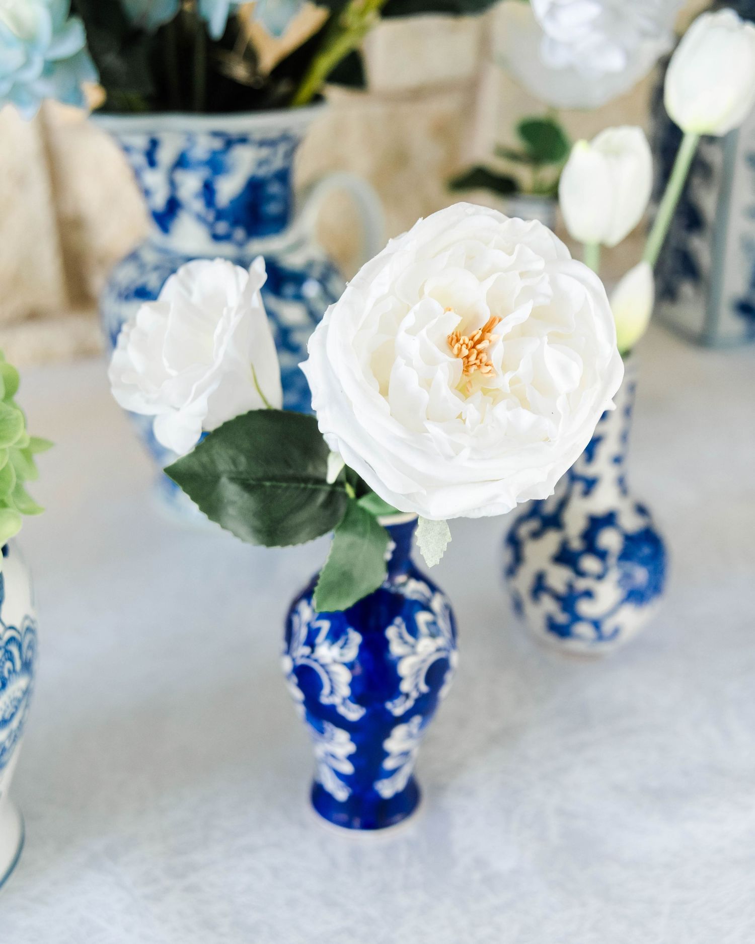 vase with white florals