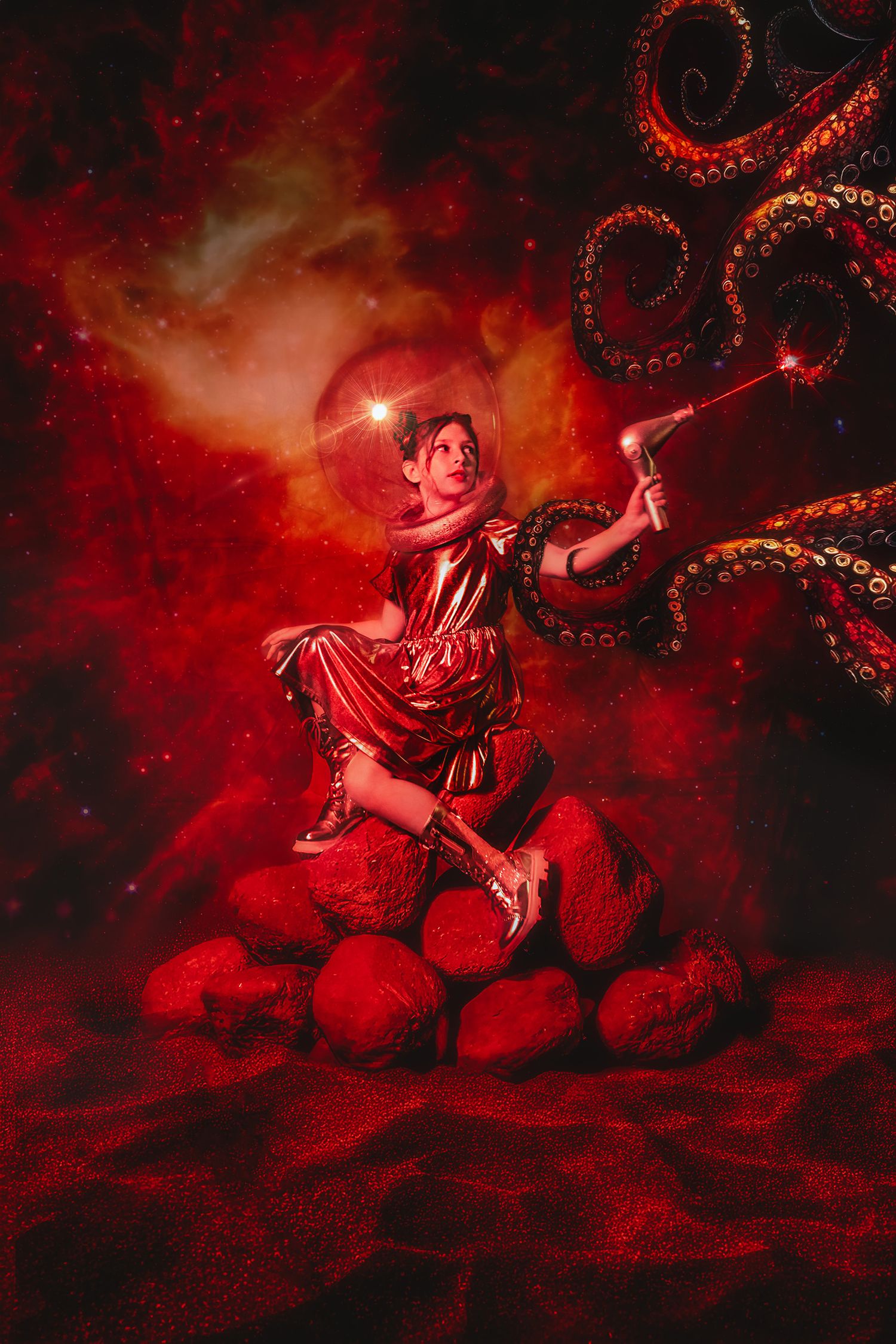 Childrens fantasy photography. composite editing. otherworldly. space girl photography. alien.
