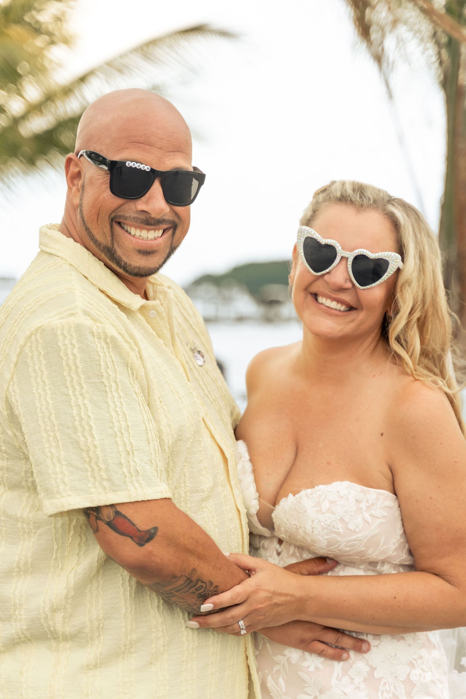 Bride and groom portrait wearing custom 