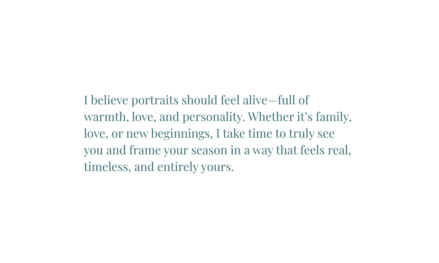 Minimalist text art in teal ink showing a poetic message about self-portraits and new beginnings.