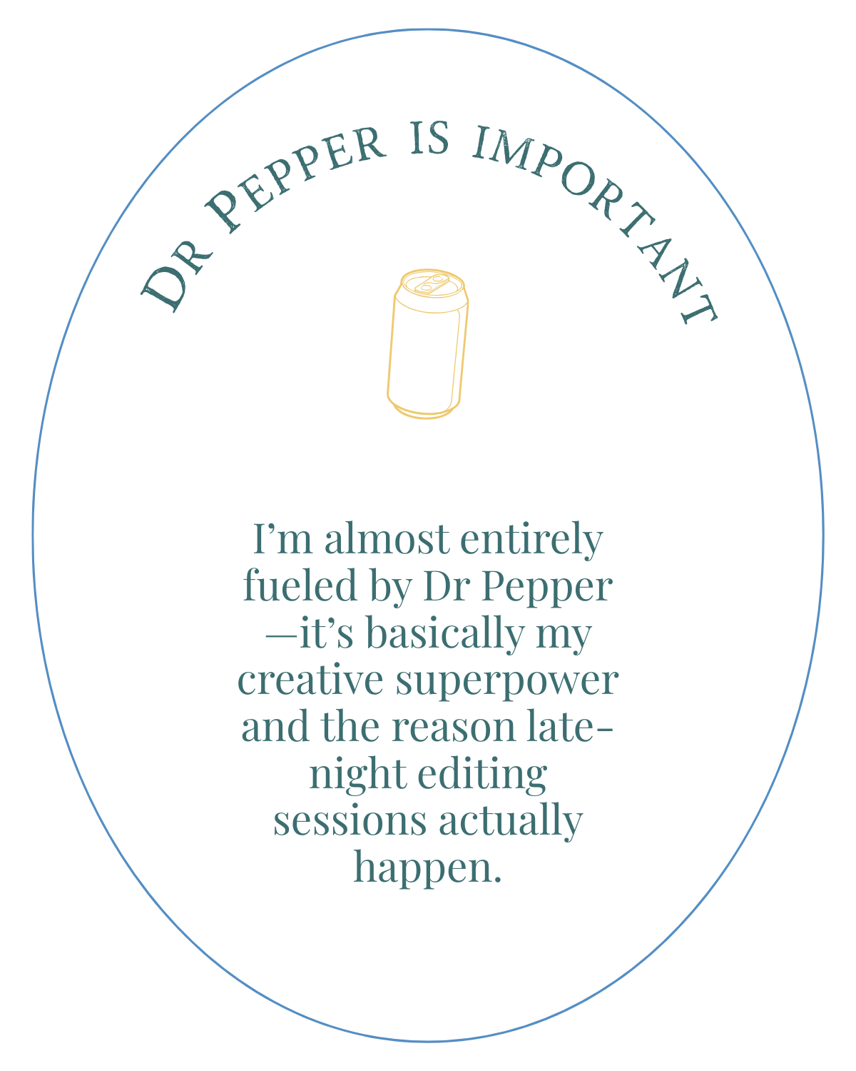 Circular design featuring text about creativity and Dr Pepper arranged in connected blue rings with small icons.