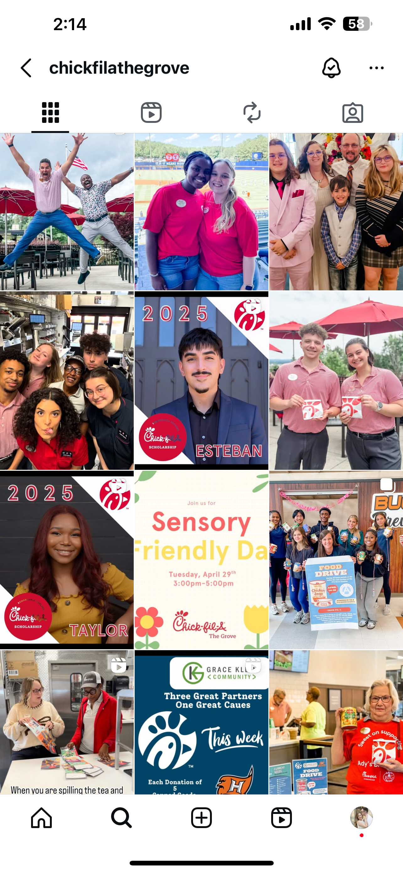 A grid of social media profile photos showing various promotional content and group photos at events.