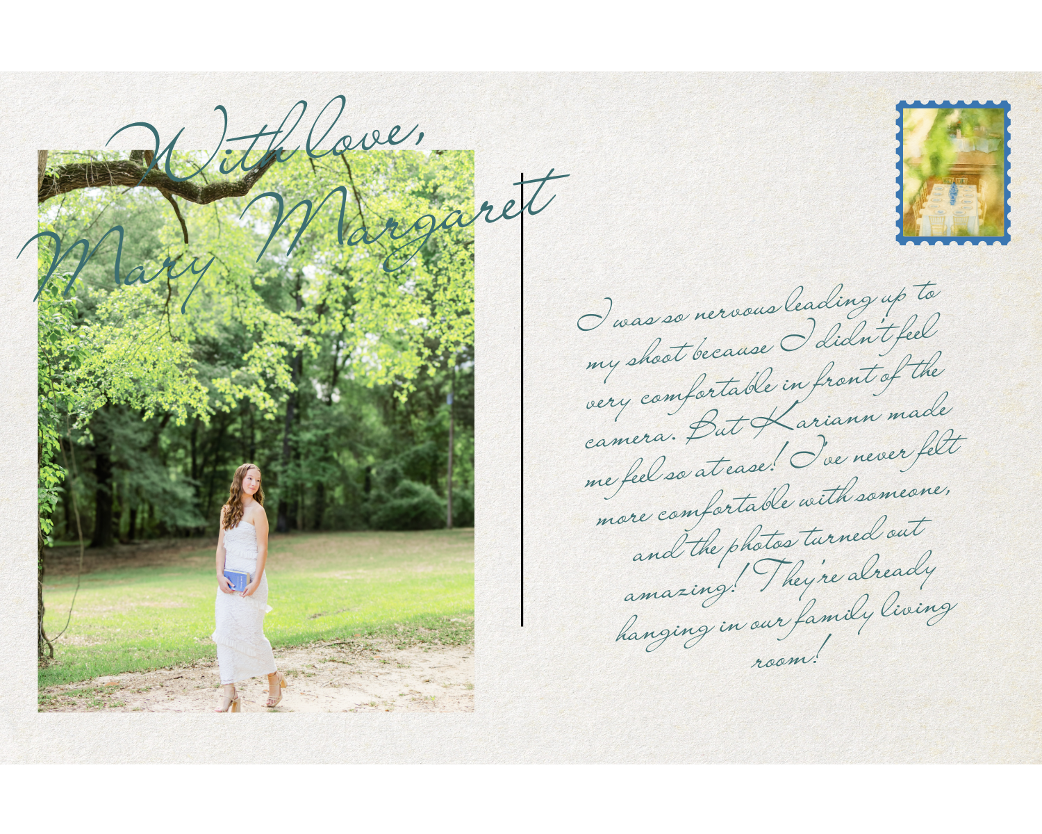 A handwritten letter and personal photo postcards create an intimate collection of memories and correspondence.