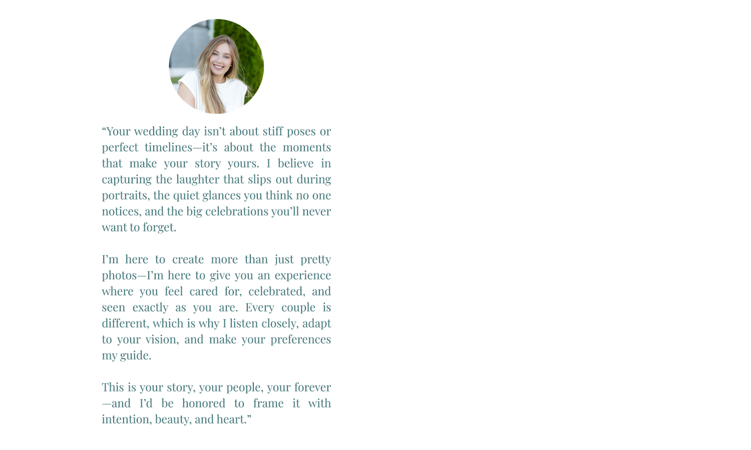 A light green circular profile photo icon next to a text quote on a white background.