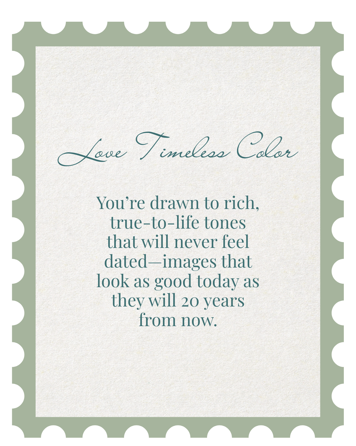 Typography layouts display quotes about timeless beauty and color in a modern, minimalist design style.