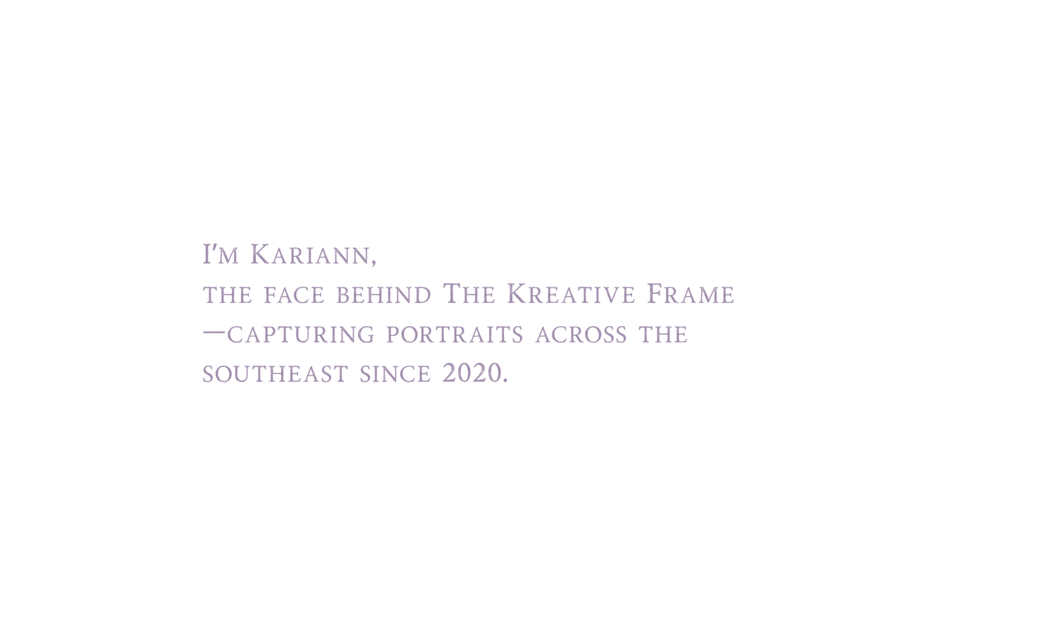 A light gray header text with small typeface displays an artist's name and professional description against a white background.