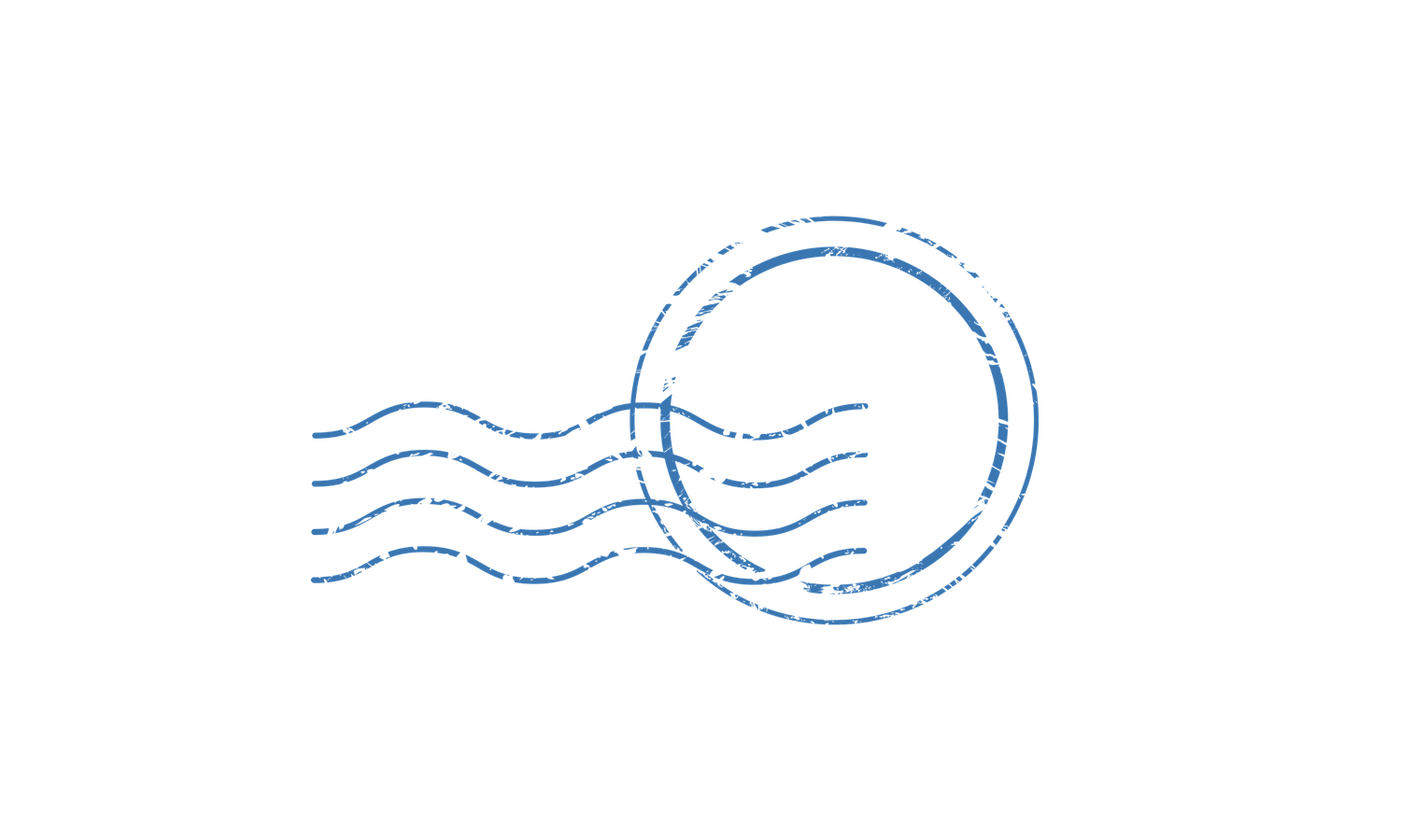 A simple blue postmark design with circular cancellation mark and wavy lines used for postal markings.