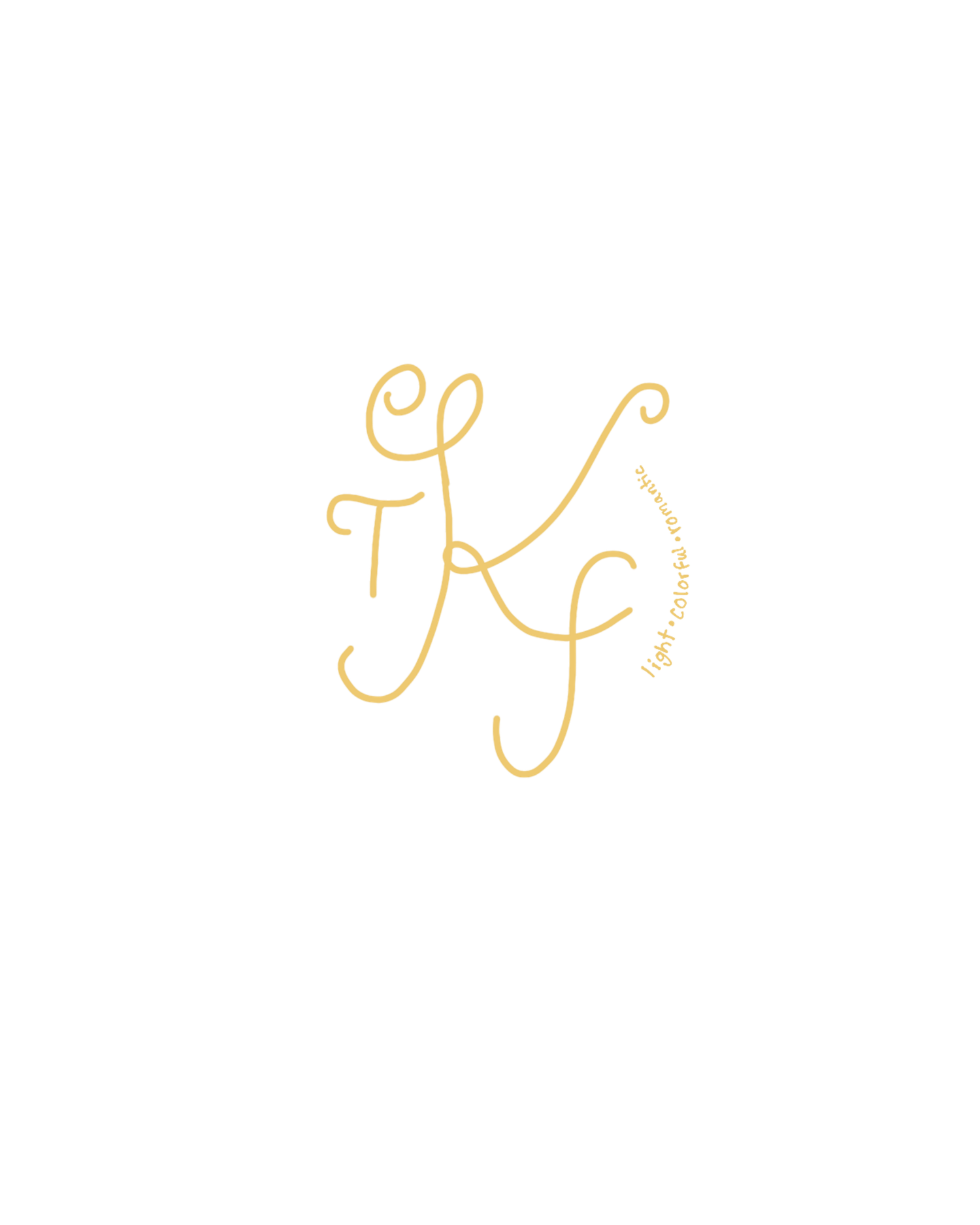 Yellow handwritten cursive letters and doodles appear scattered across a white background.