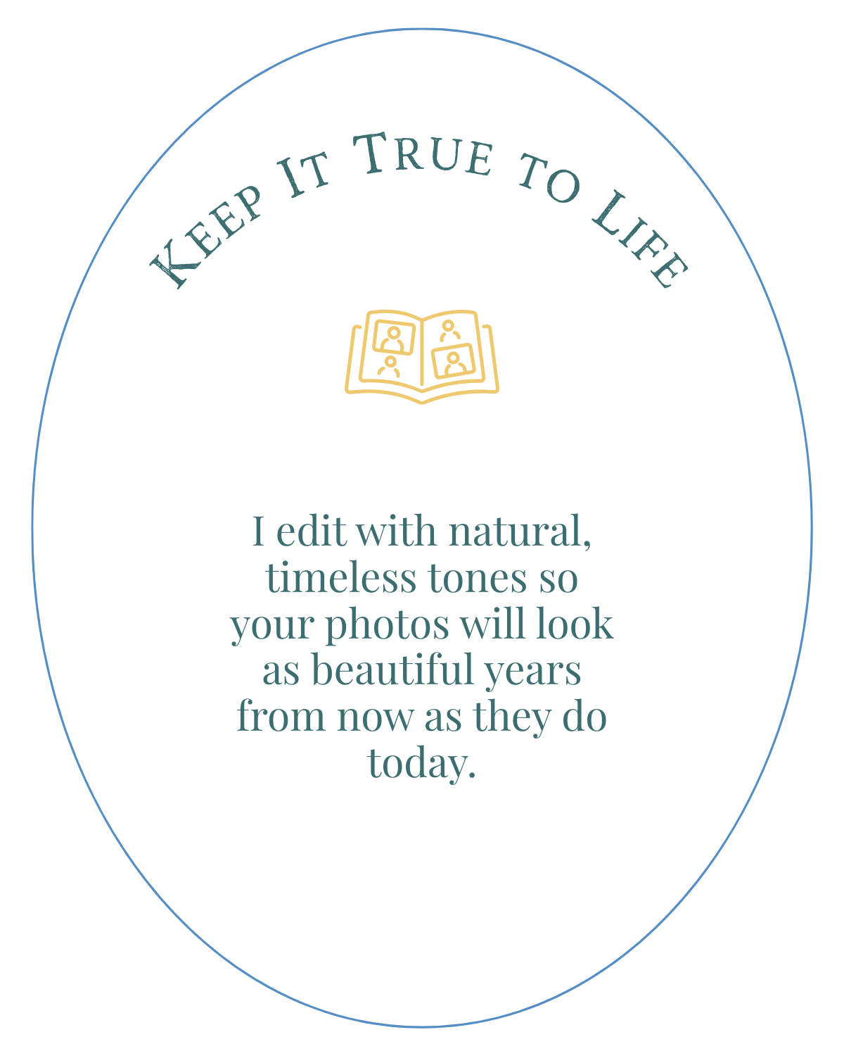 A circular logo design with text 'Keep it True to Life' and a book icon in teal and gold colors.