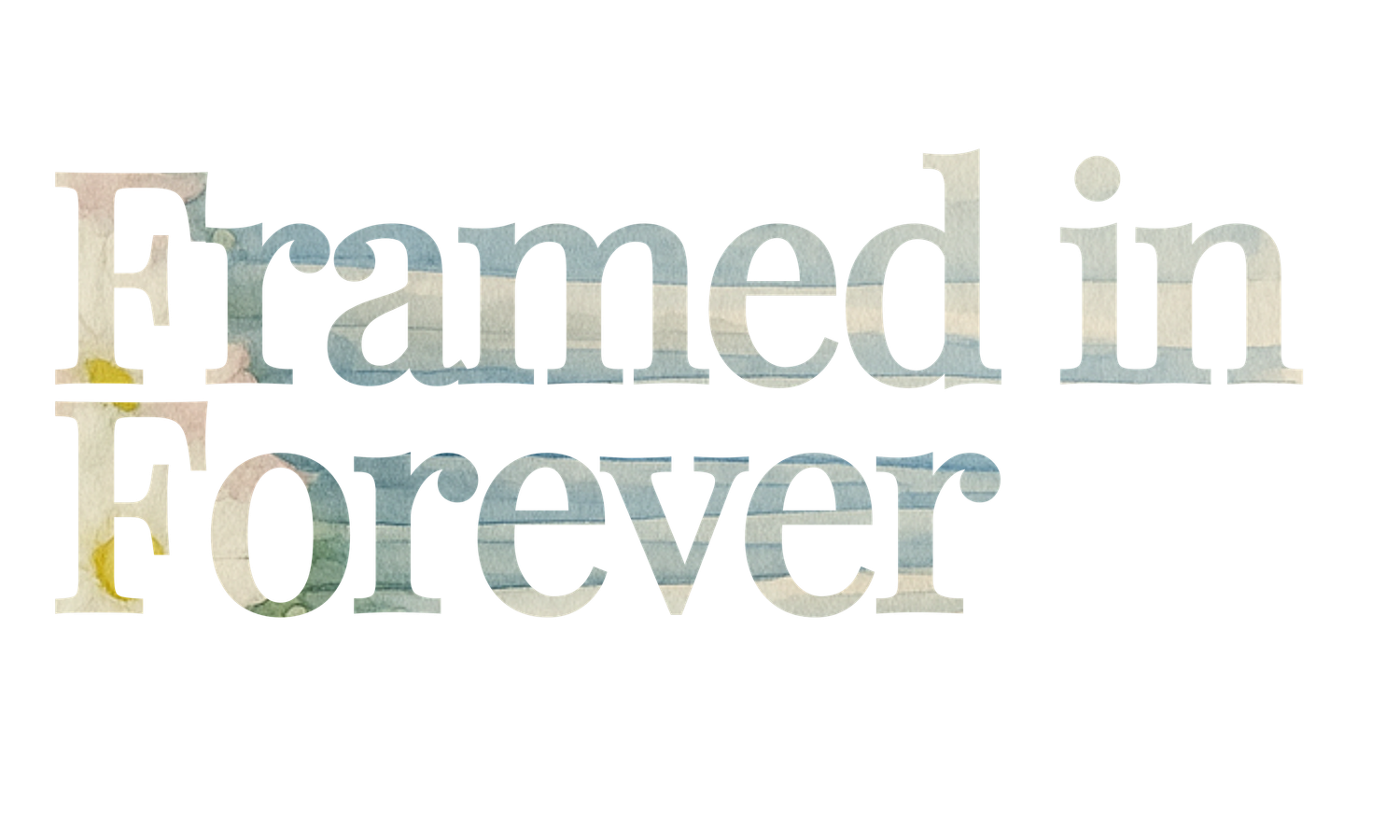 Elegant cursive letters in metallic gold and silver spell 'framed' and 'forever' against a light background.