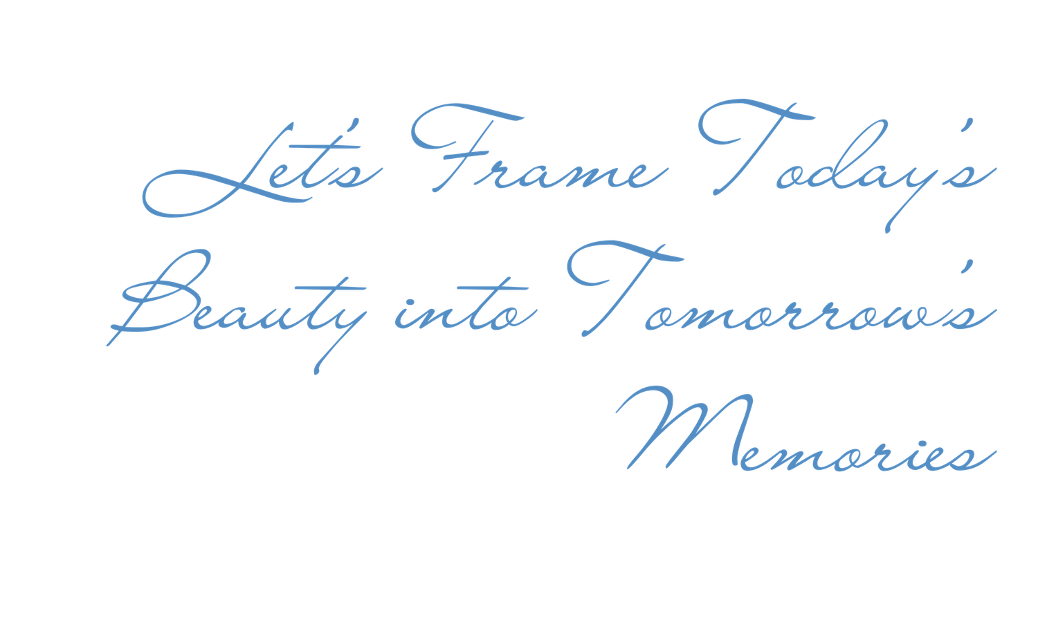 Handwritten cursive text in blue ink shows a decorative title or heading on white paper.