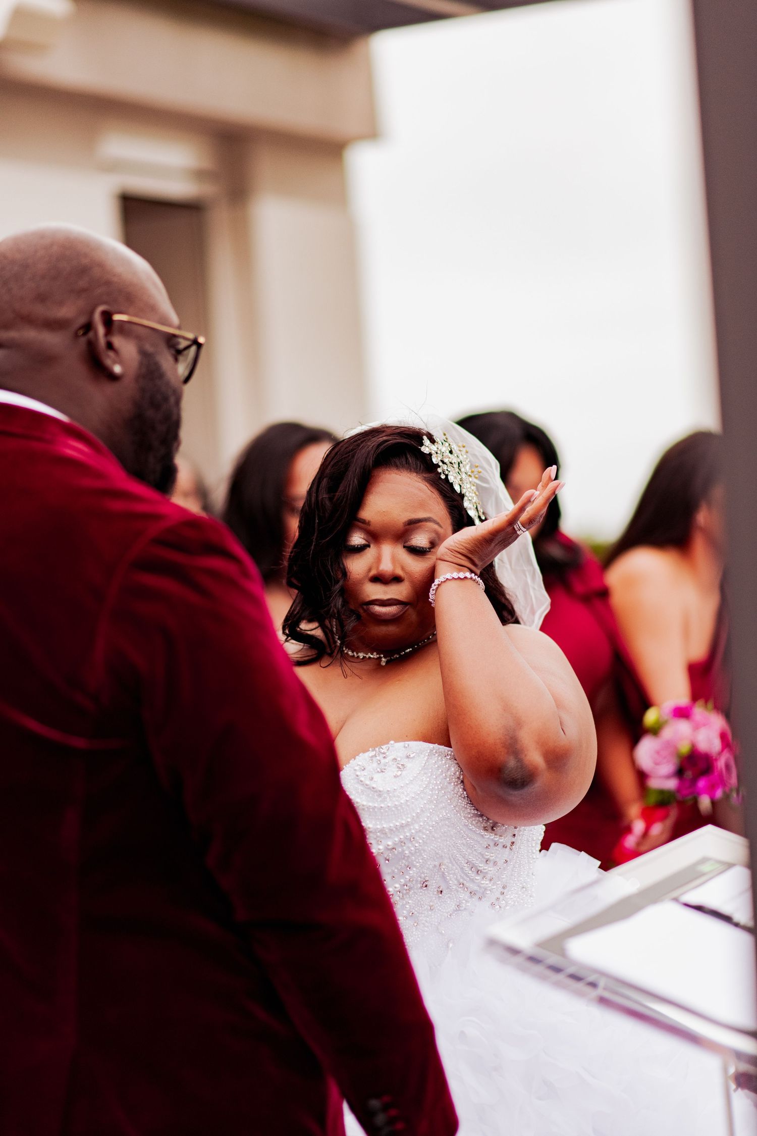 A sequence of intimate wedding ceremony moments showing emotional exchanges at the altar.