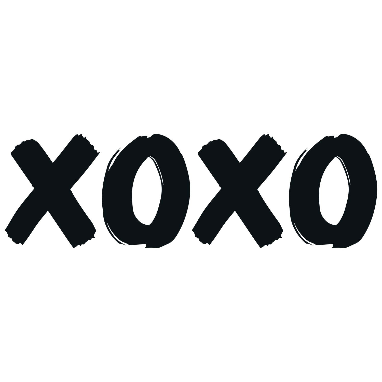 Black hand-painted XOXO text in brush stroke style on a white background.