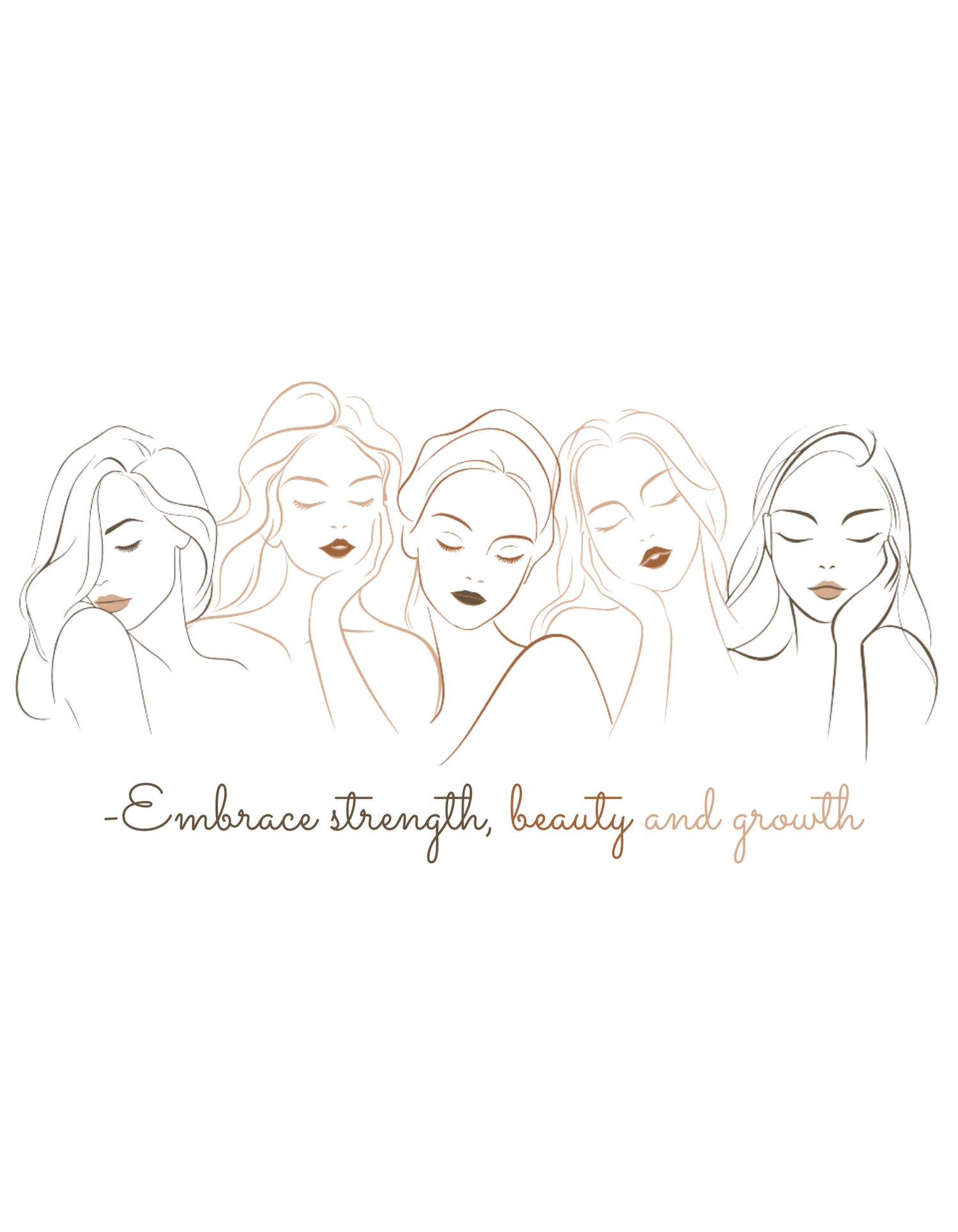 Minimalist line art portraits in copper tones with inspirational text below.