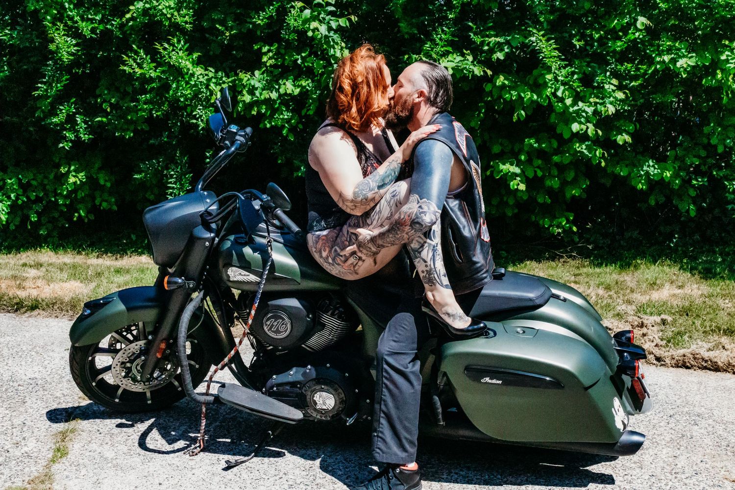 couples boudoir shoot with motorcycle