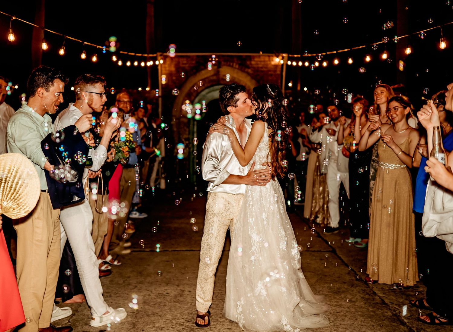 Bride and groom share an eventful exit
