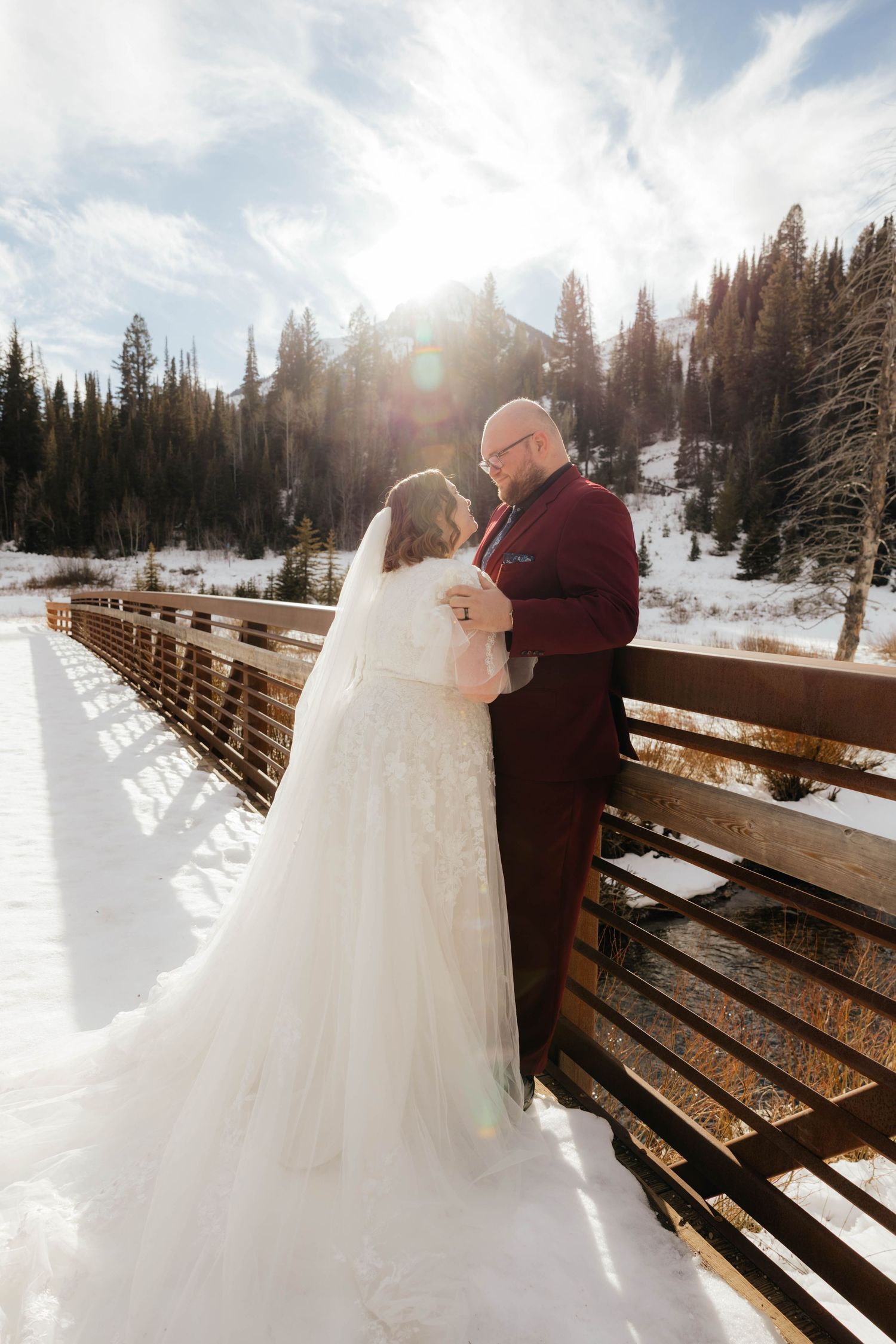 Bride and groom posing for bridals in the mountains in Utah