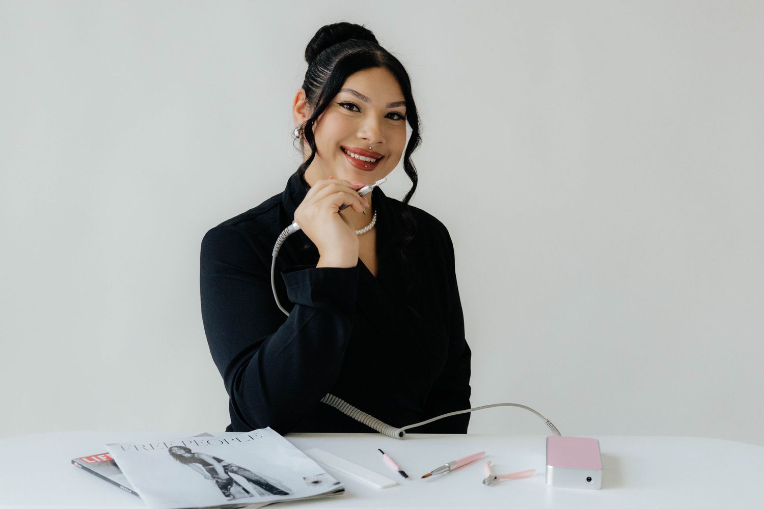 Lifestyle portrait session showing joyful expressions against white background.