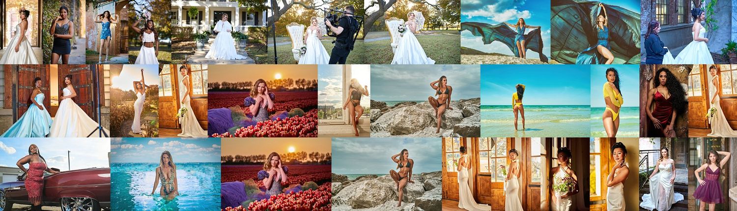 Collection of tropical beach and destination wedding photography with vibrant colors.