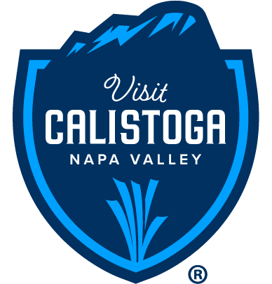 Visit Calistoga Napa Valley blue shield logo with mountain and agave design.