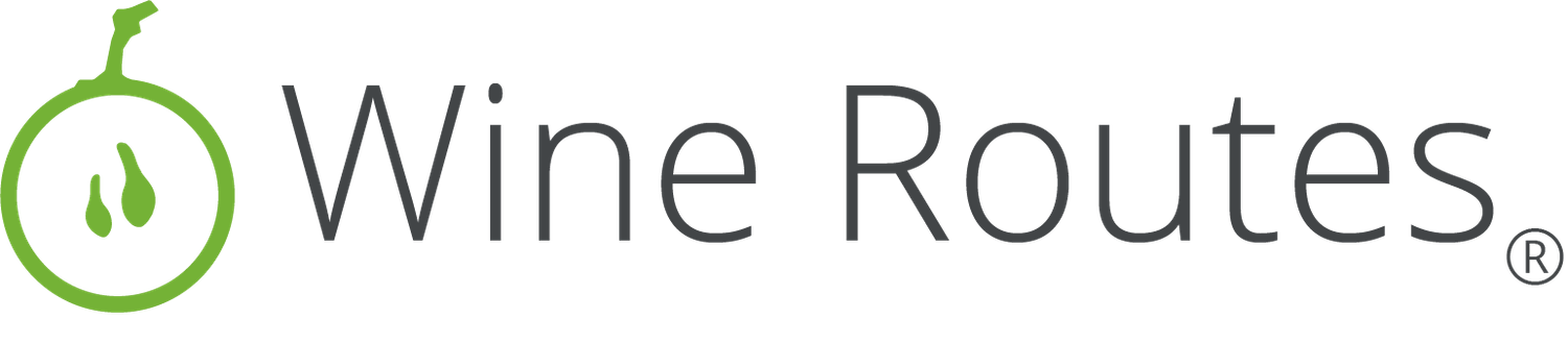 Wine Routes logo with green clock icon on white background.