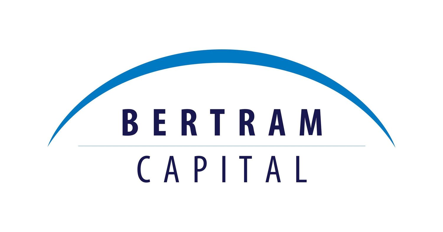 Bertram Capital logo featuring blue curved line and text in navy blue.