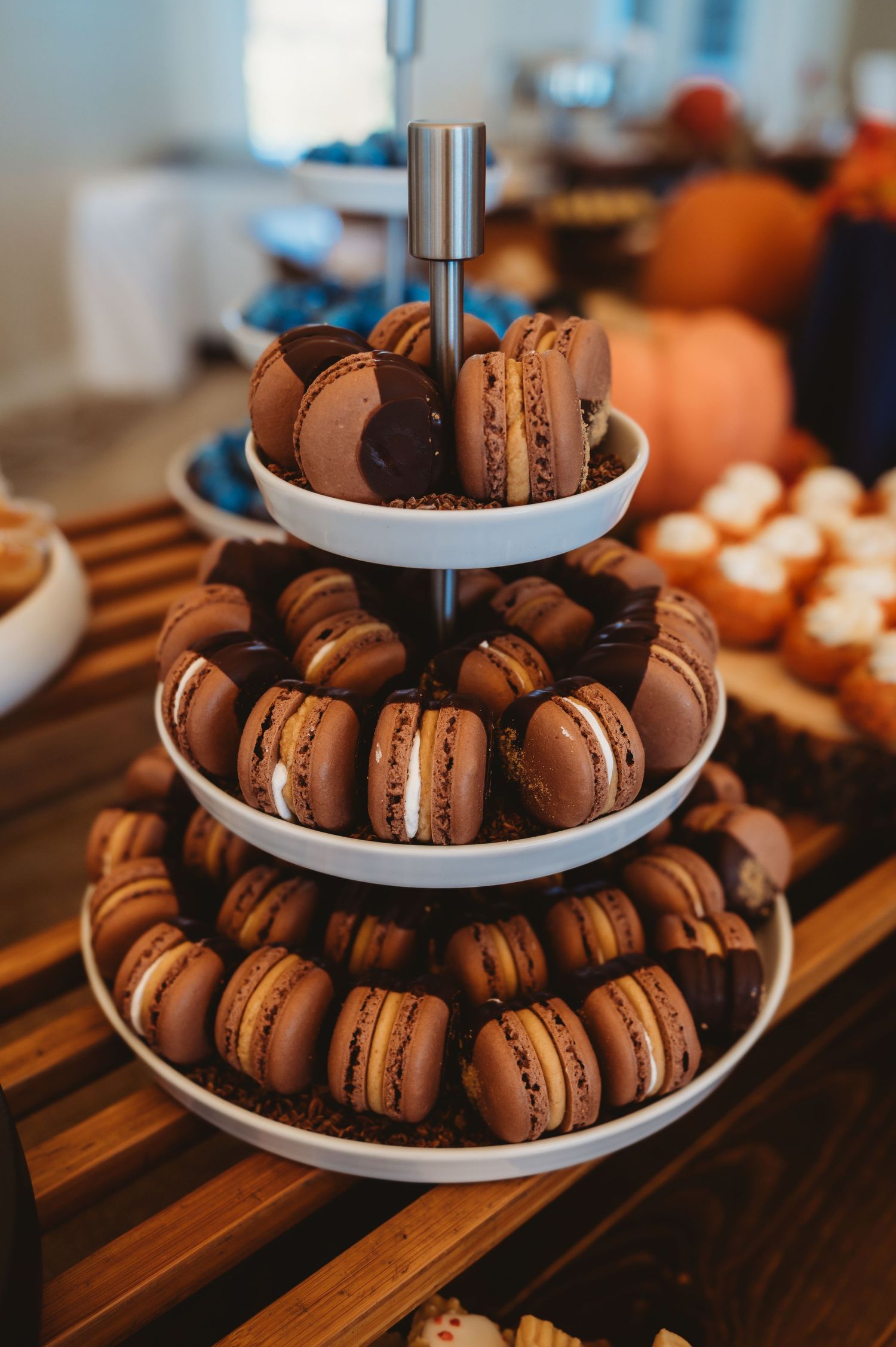 Elegant plated desserts displayed on a serving tray.