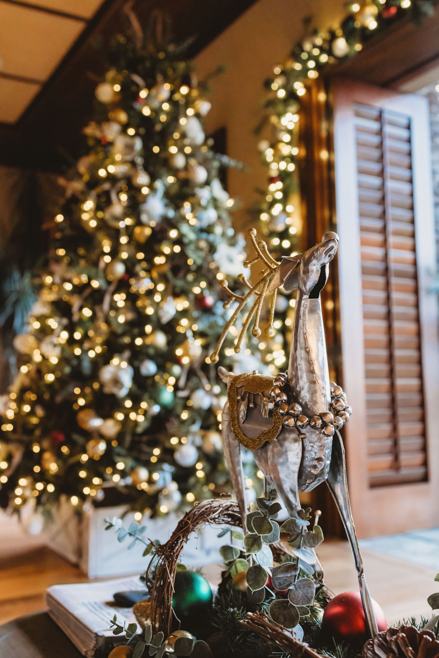 Luxury hotel adorned with Christmas decorations for the holidays.