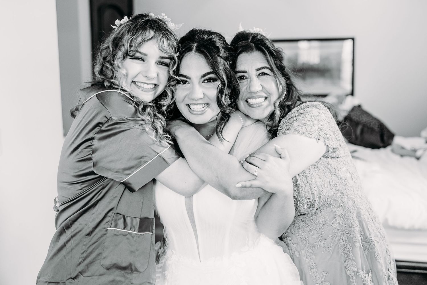 A heartwarming black and white photo capturing friendship and celebration during a special occasion.