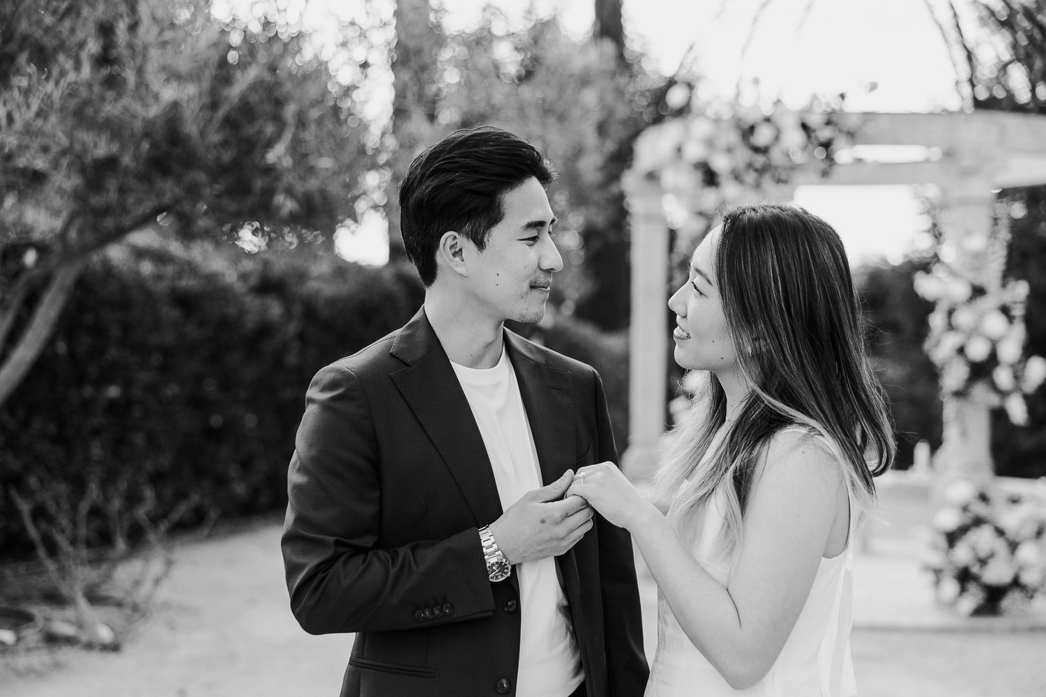 Romantic black and white engagement portrait at Allegretto Vineyard Resort