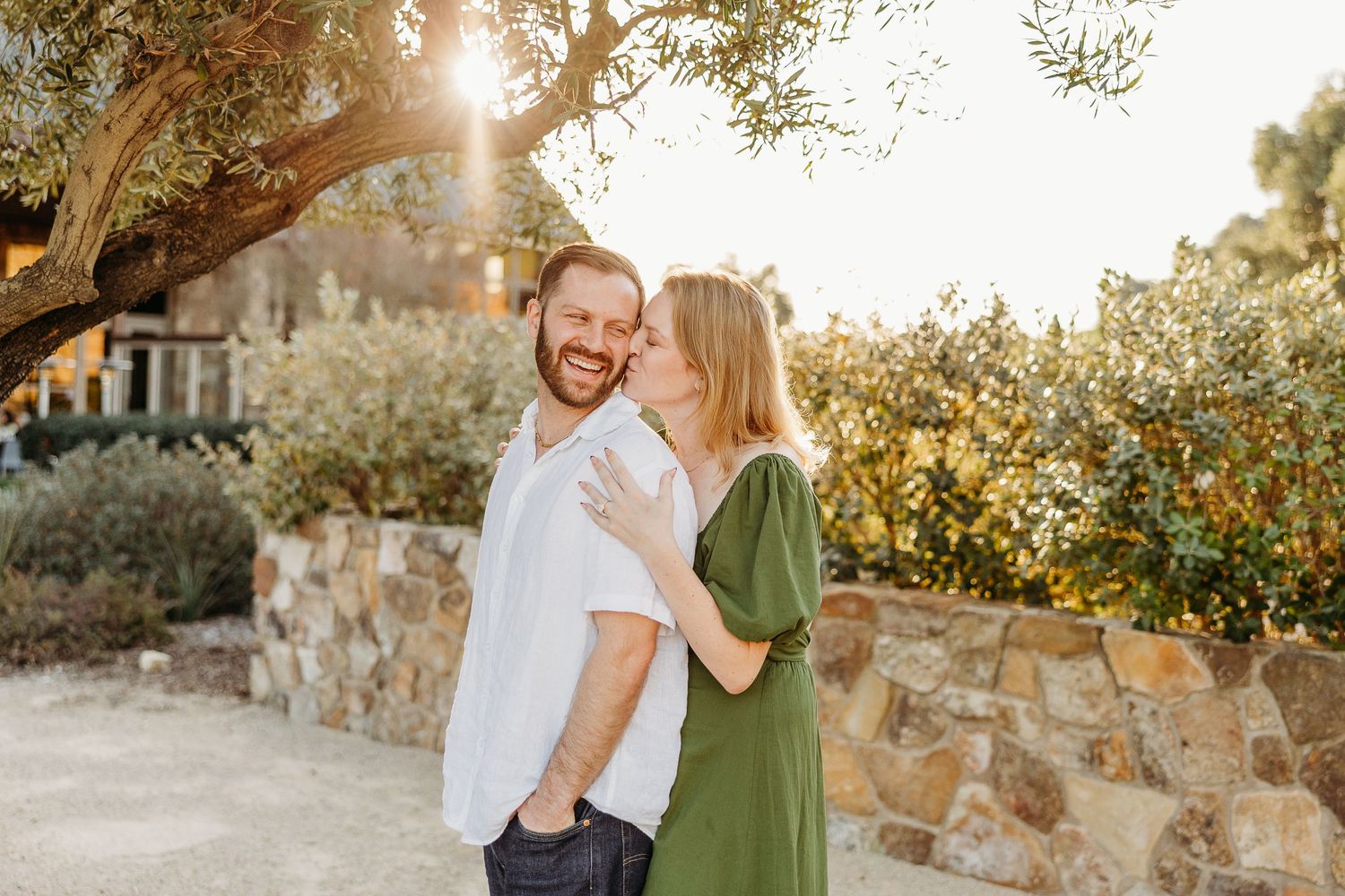 Romantic sunset moment captured at a vineyard with natural lighting.