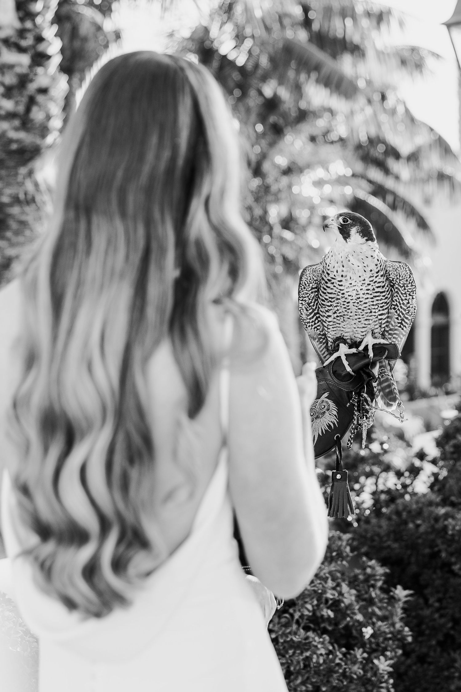 Black and white photo sequence showing a bride's flowing hair from behind.