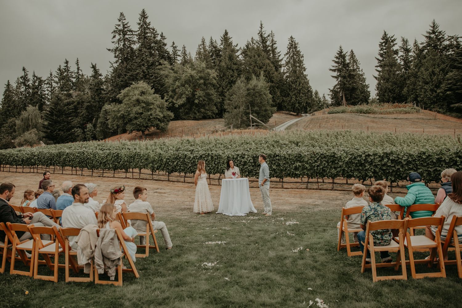 Wedding ceremony at Dancing Vineyards on Whidbey Island