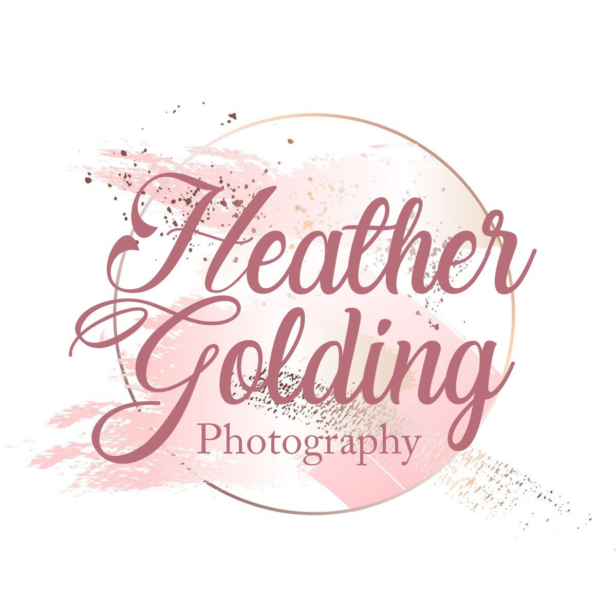 A pink and mauve photography logo design with elegant script lettering and soft watercolor splatter effects.
