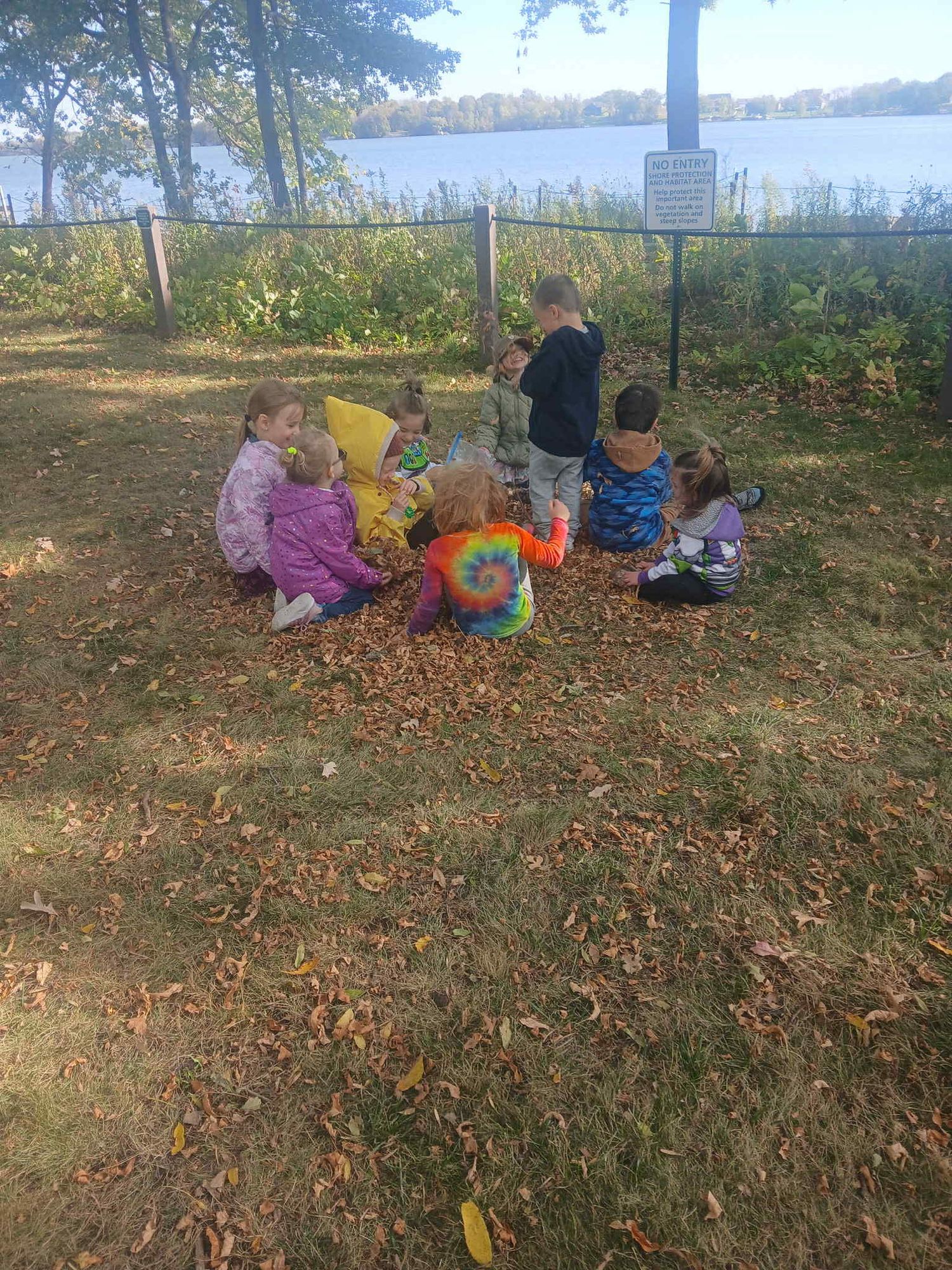 Fall Leaf Piles with Friends
