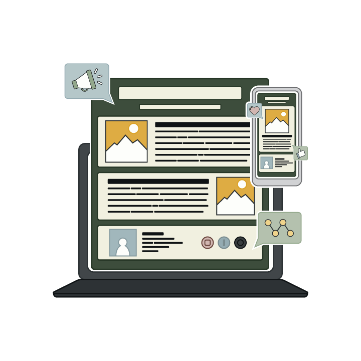 Responsive website design on laptop and phone, showing adaptable content layout.