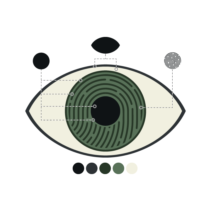 Stylized eye graphic with circles and dots, representing visual design or branding elements