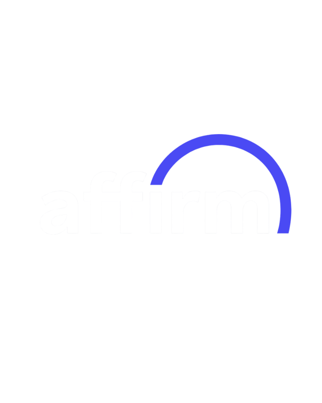 Abstract logo design featuring a blue semicircle arc above faint white text on a white background.