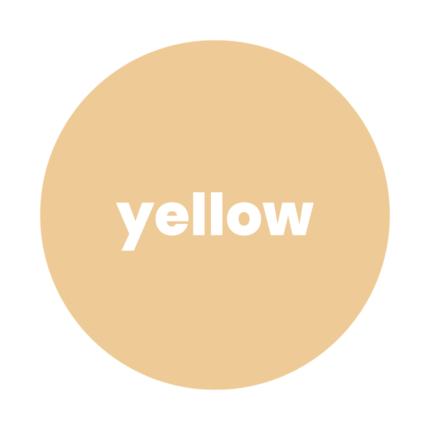A soft yellow circular color swatch labeled 'yellow' in white bold text on a warm golden beige background.