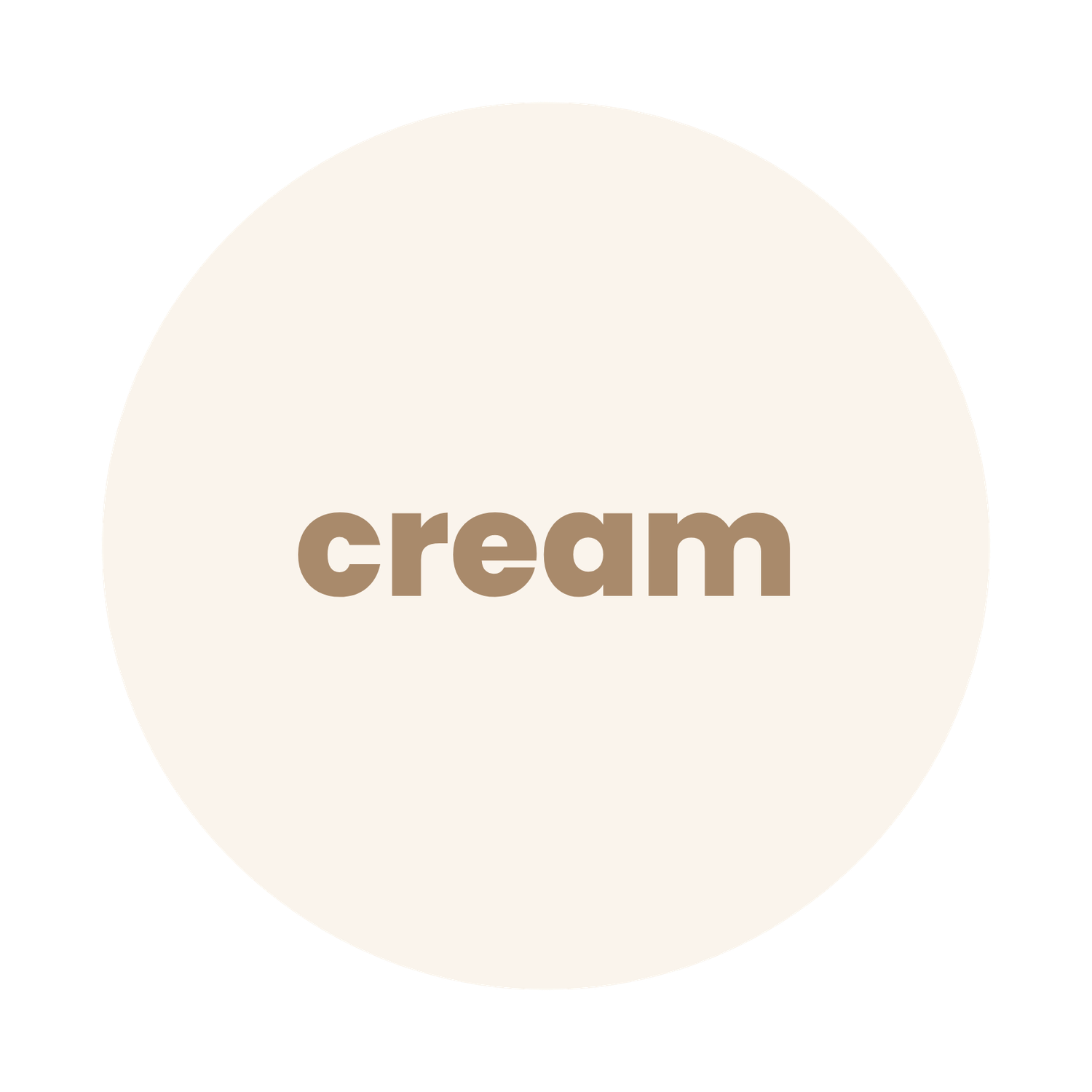 A minimalist cream-colored circle swatch with the word cream displayed in brown text on a white background.