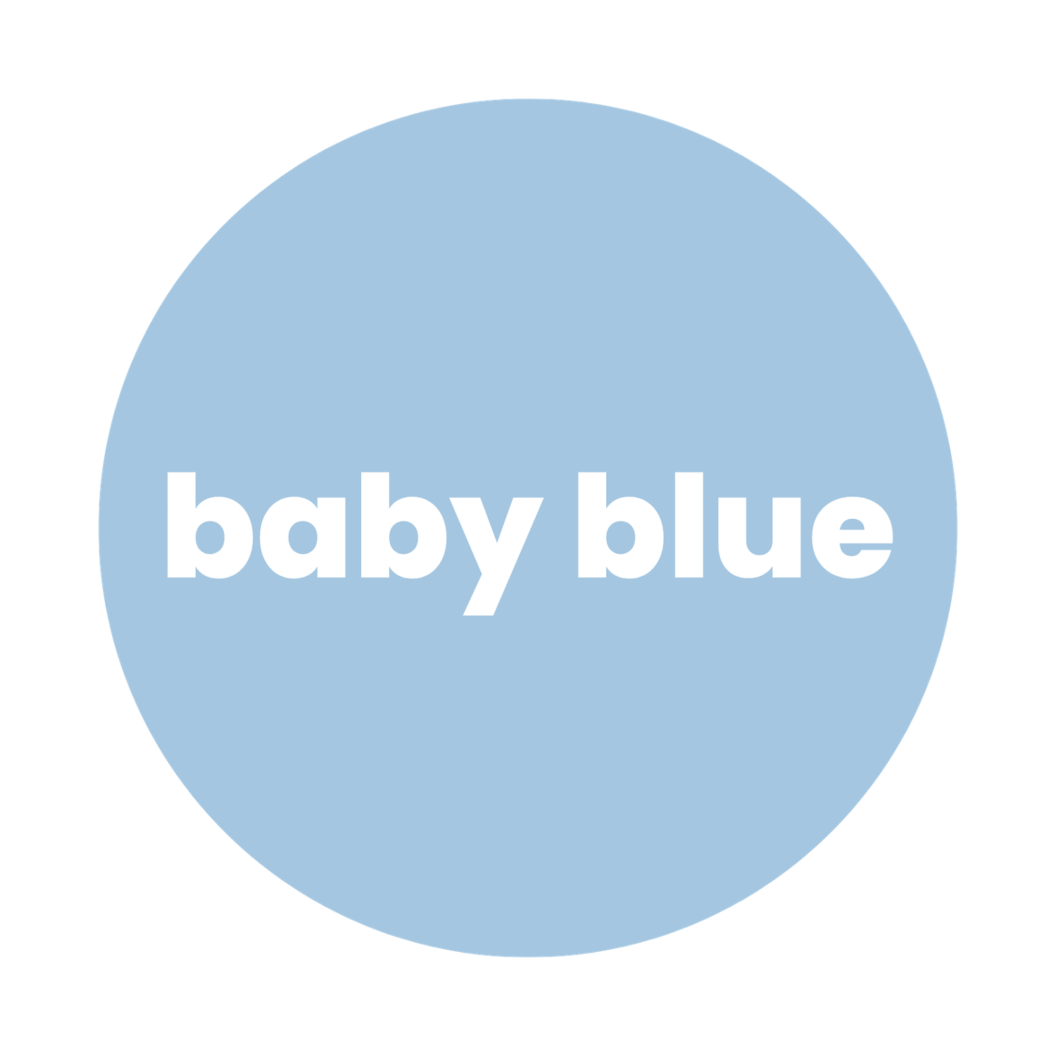 A soft baby blue circle with bold white text reading baby blue centered inside.