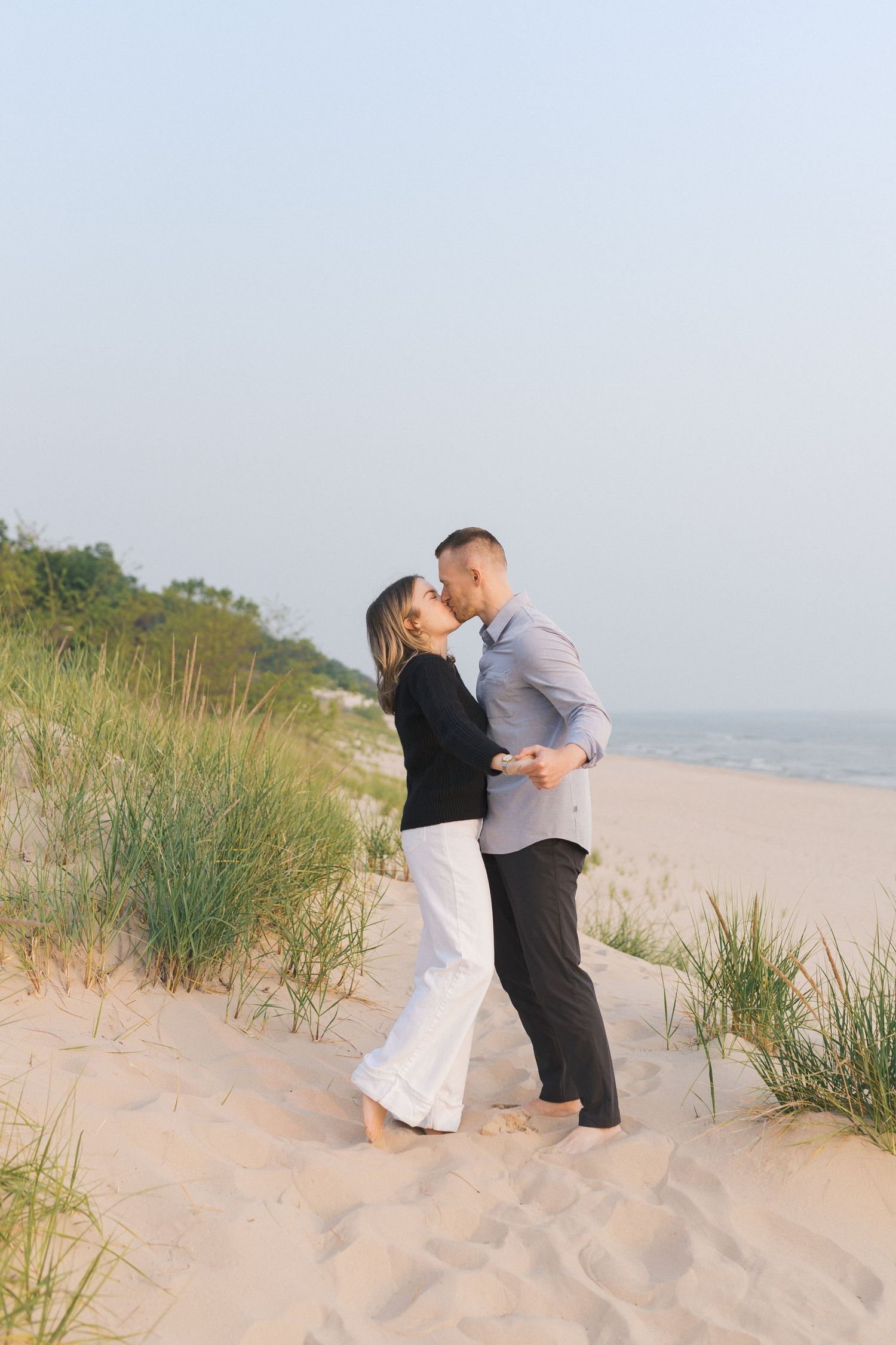 Grand Haven Michigan Coastal Beach Town Engagement Couples Pictures Lake Michigan Photographer, Summertime Romance, Lakeside Engagement Pics