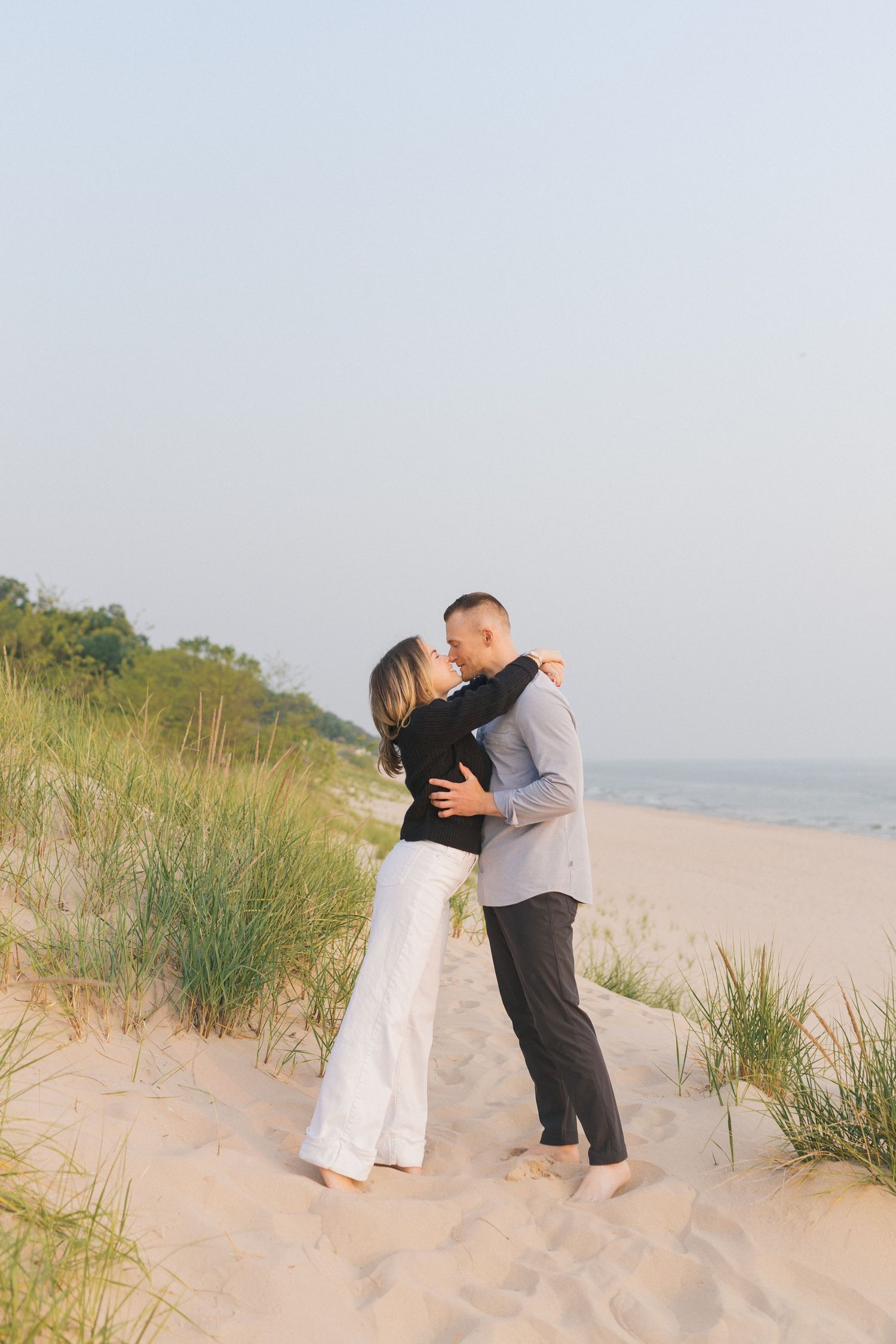 Grand Haven Michigan Coastal Beach Town Engagement Couples Pictures Lake Michigan Photographer, Summertime Romance, Lakeside Engagement Pics