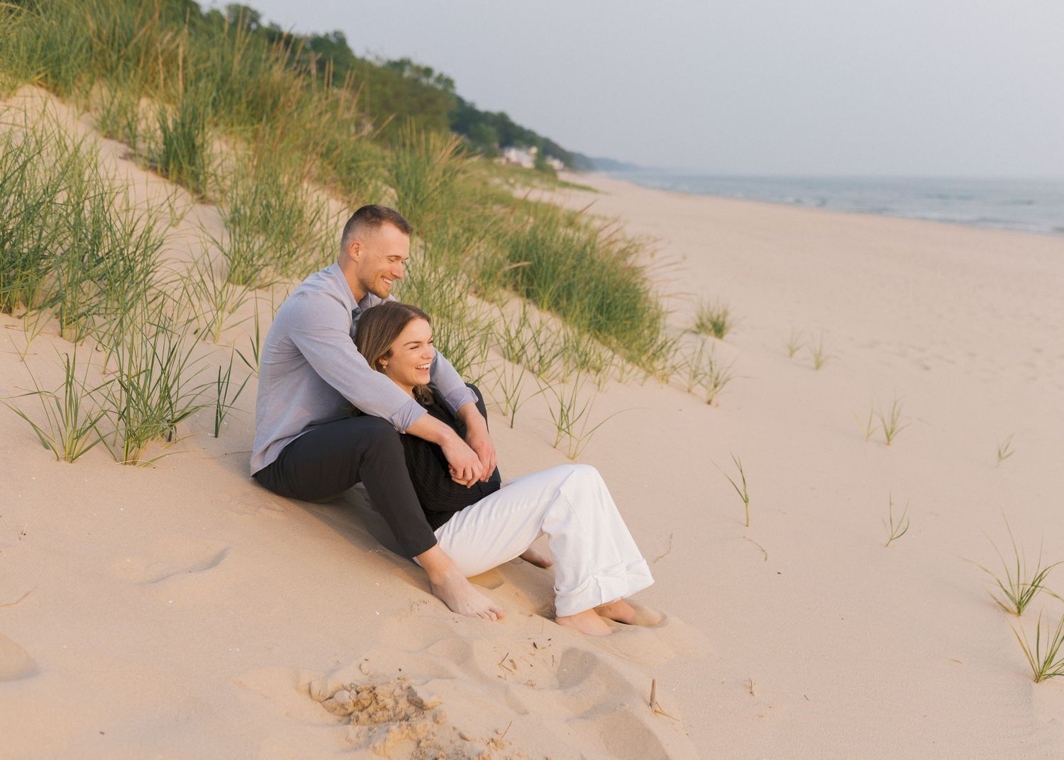 Grand Haven Michigan Coastal Beach Town Engagement Couples Pictures Lake Michigan Photographer, Summertime Romance, Lakeside Engagement Pics